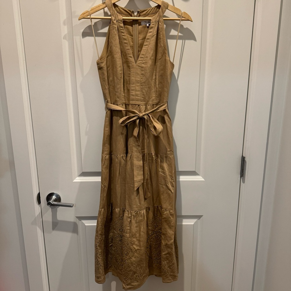 Parker Eyelet Midi Dress in Utility Tan - Picture 3 of 8